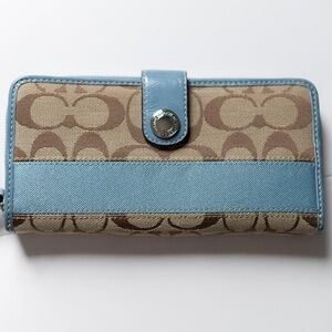 Signature Coach Wallet - Light Blue and Brown
